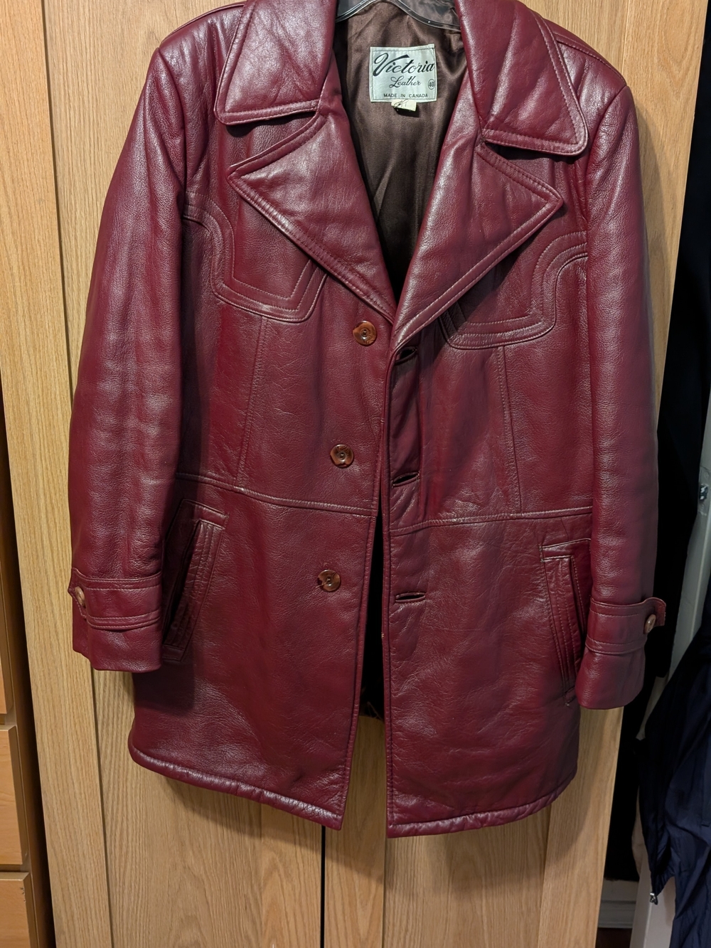 Vintage Burgundy Leather Men's Coat